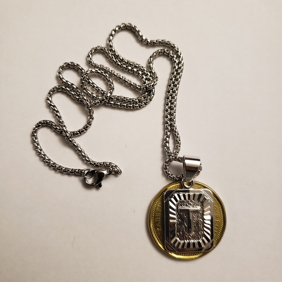 White Gold Filled Letter T Pendant 20” Necklace - Picture 5 of 5